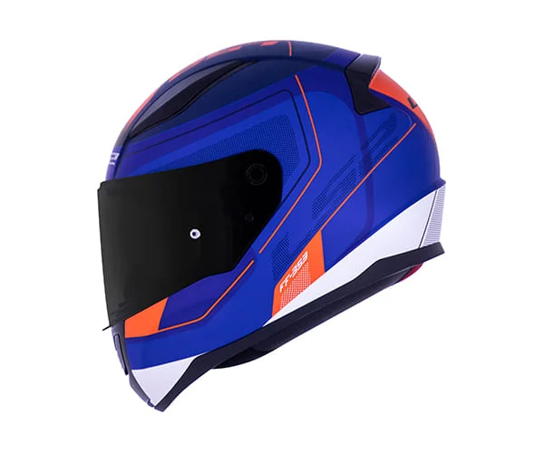 Capacete LS2 FF353 Rapid azul com detalhes laranja, de lado