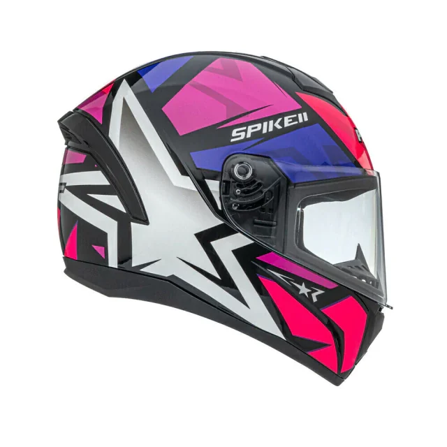 Capacete Peels Spike II com grafismo de estrela rosa, azul e prata